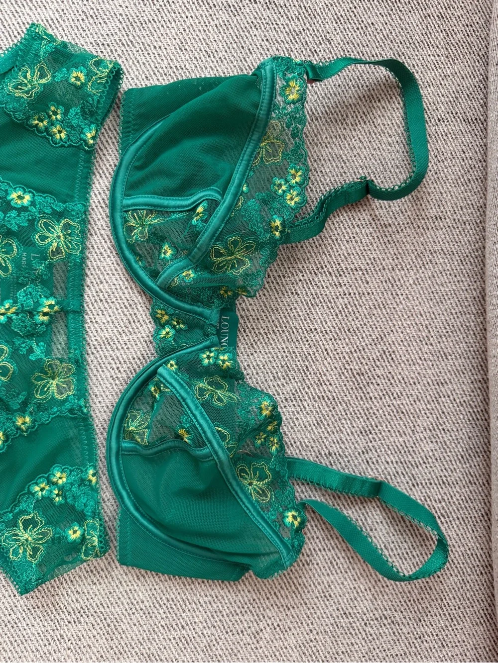 Elegant Green Floral Embroidered Lingerie Set